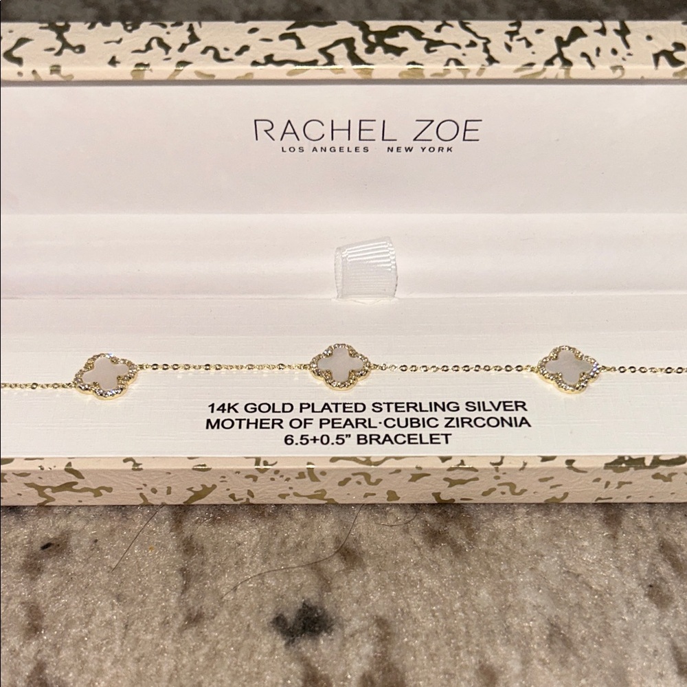 Rachel Zoe 14k Gold Plated Clover and Silver Bracelet with Cubic Zirconia